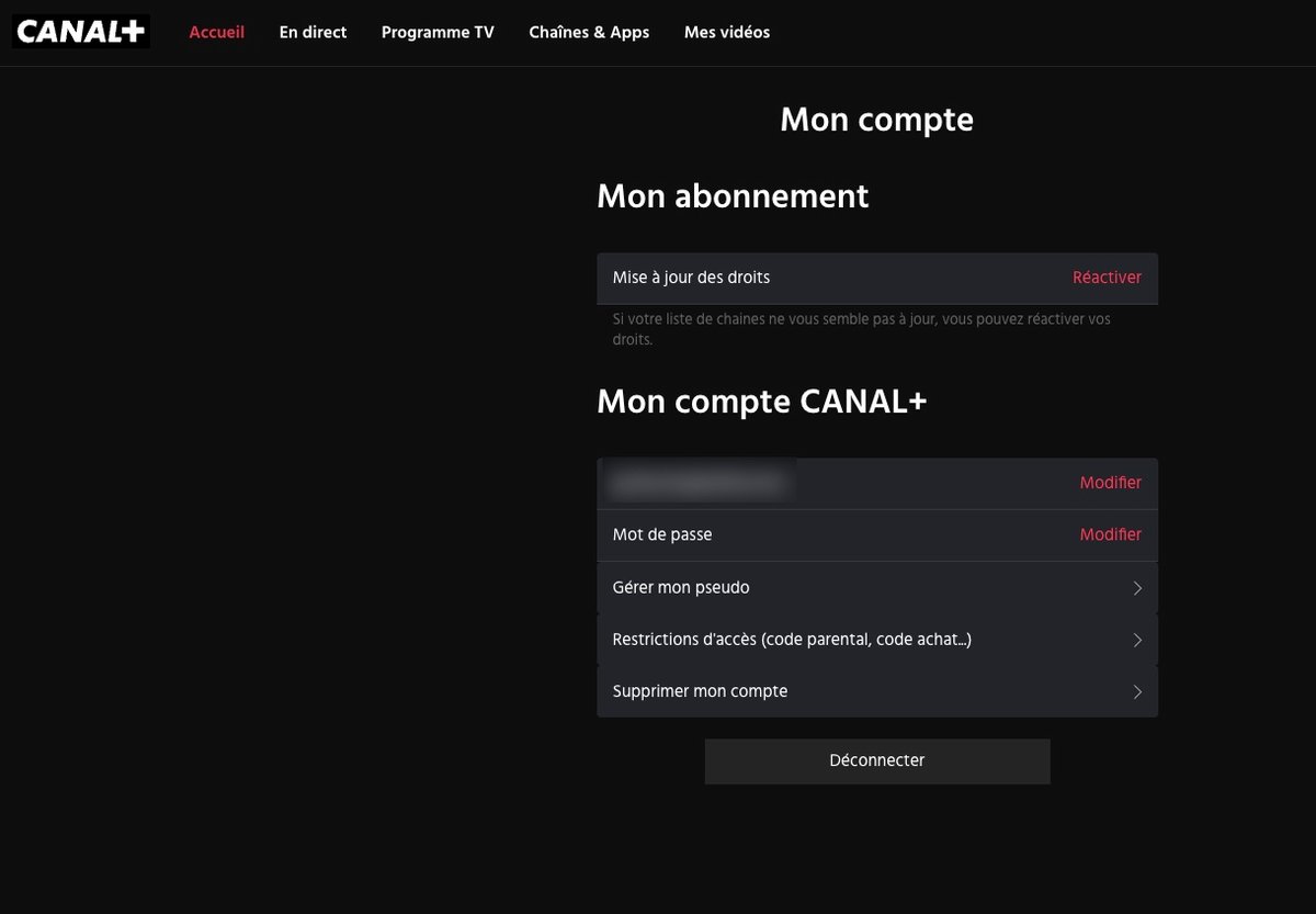 Canal+ - Les options de compte