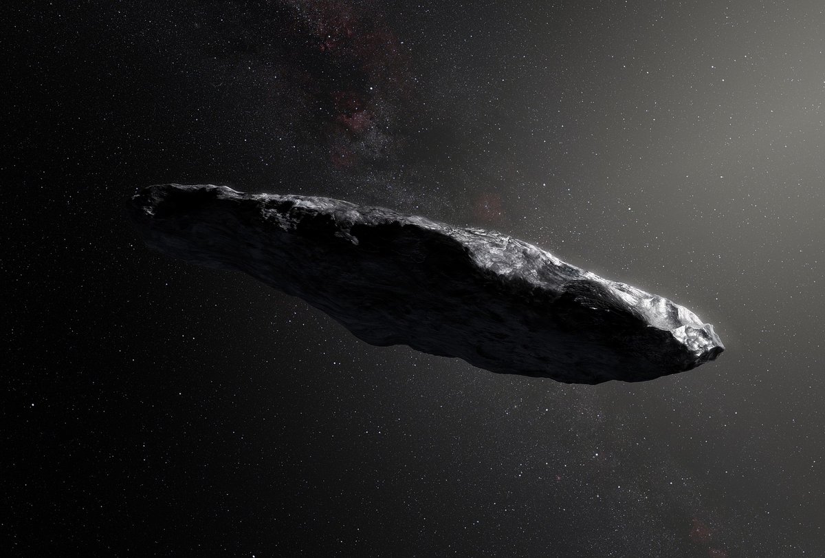 Vue d'artiste de l'astéroïde 'Oumuamua à partir des rares données disponibles. © ESO/Wikimedia