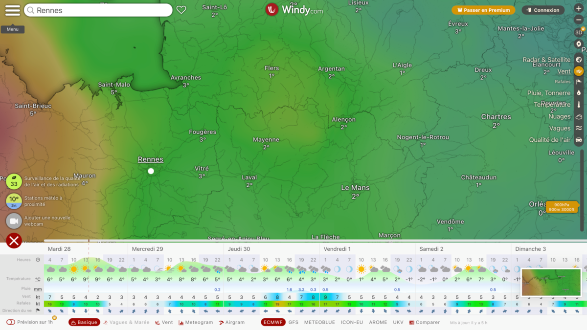 Consulter les prévisions météo de la ville de Rennes