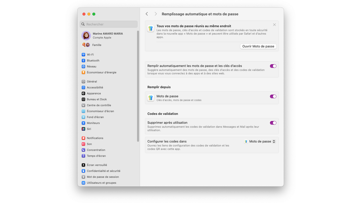 Les réglages liés aux mots de passe © Clubic