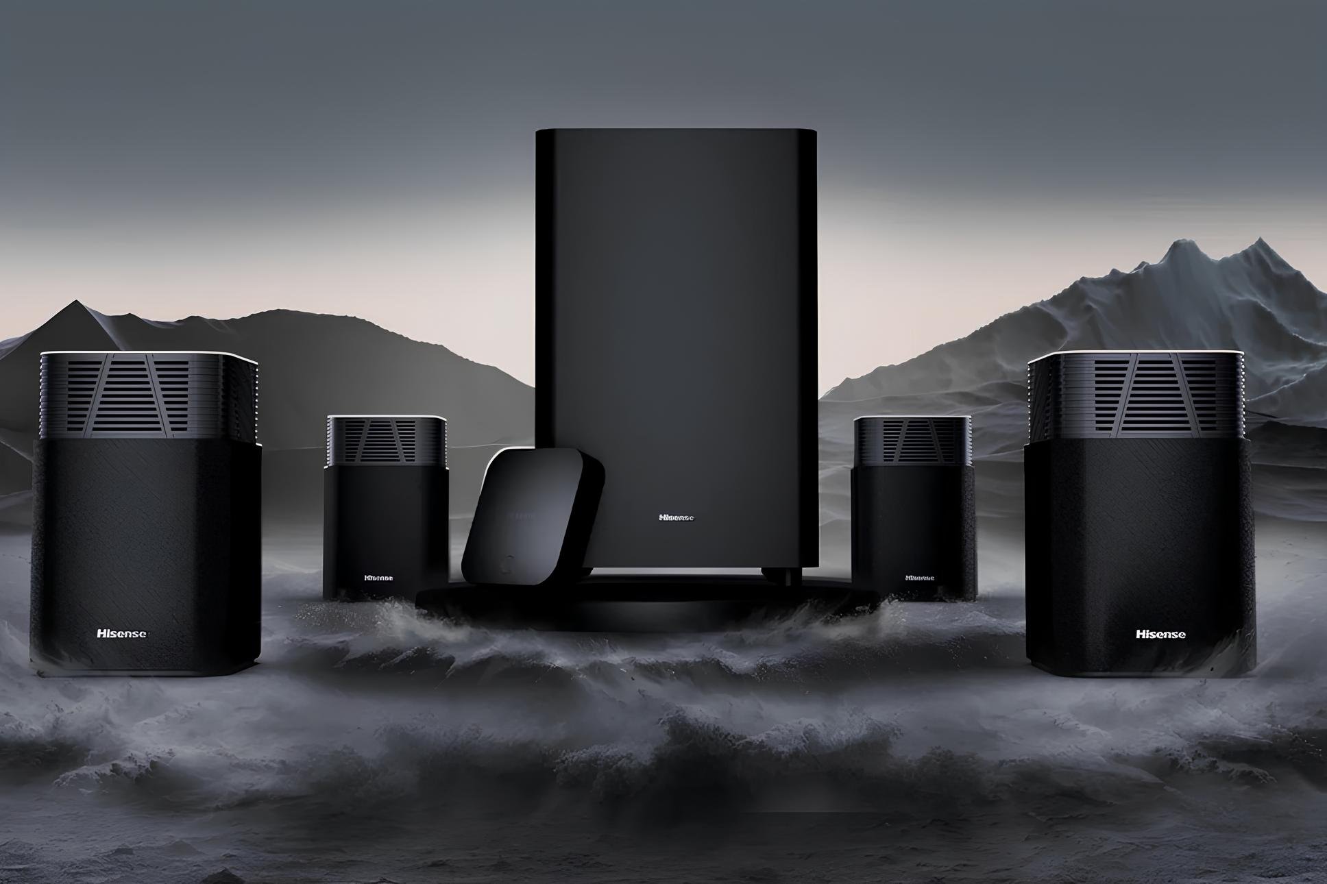 Quatre satellites et un caisson de basses dans une configuration 4.1.2 canaux