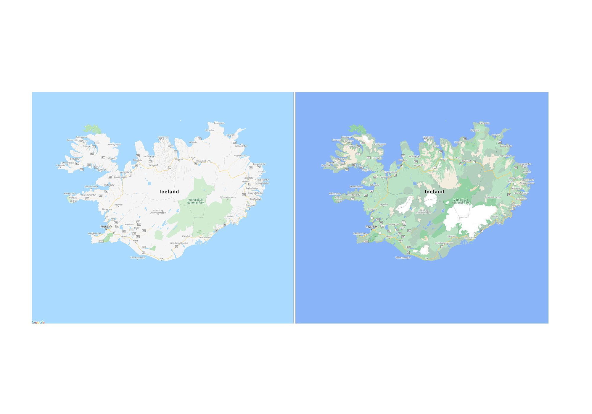 Après la mise à jour, l'Islande n'a plus grand-chose à voir avec sa représentation d'origine. © Google