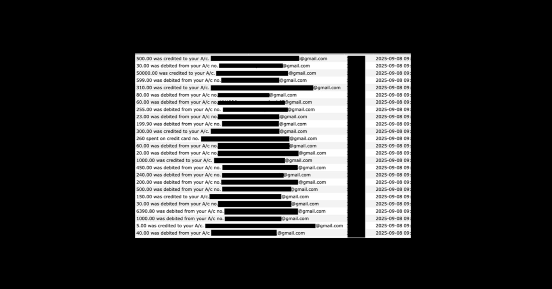 On aperçoit ici l'extrait de journaux bancaires avec les dépenses et crédits, qui étaient en accès libre © Jeremiah Fowler