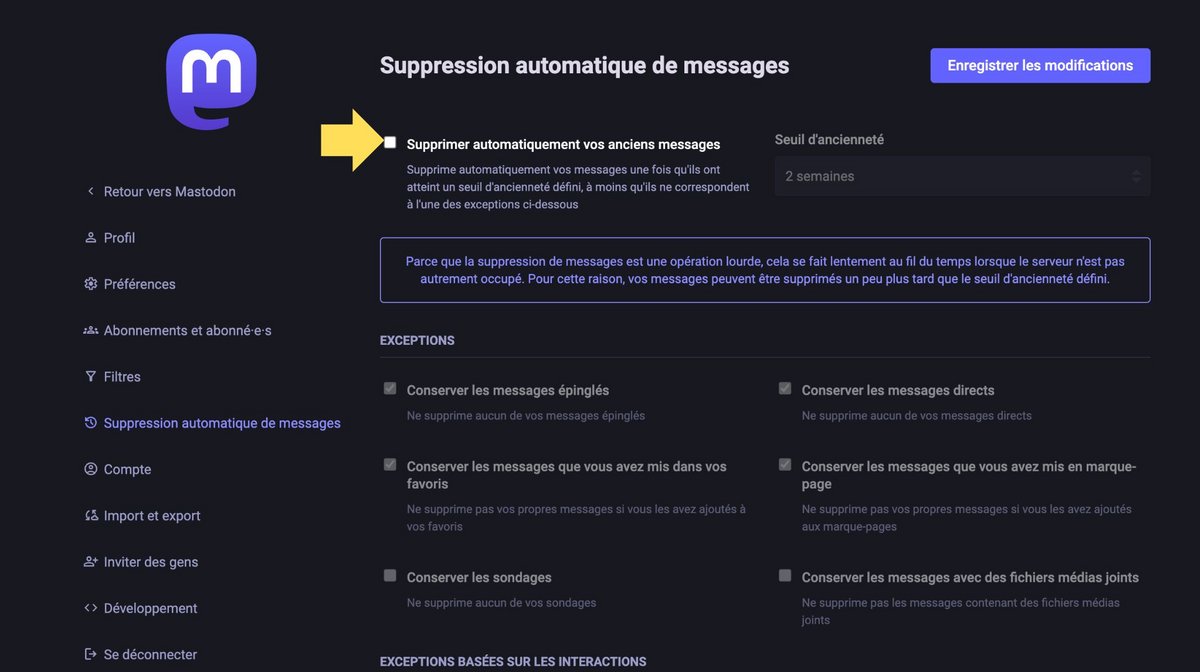 Définissez un seuil d'ancienneté pour vos messages © Mastodon