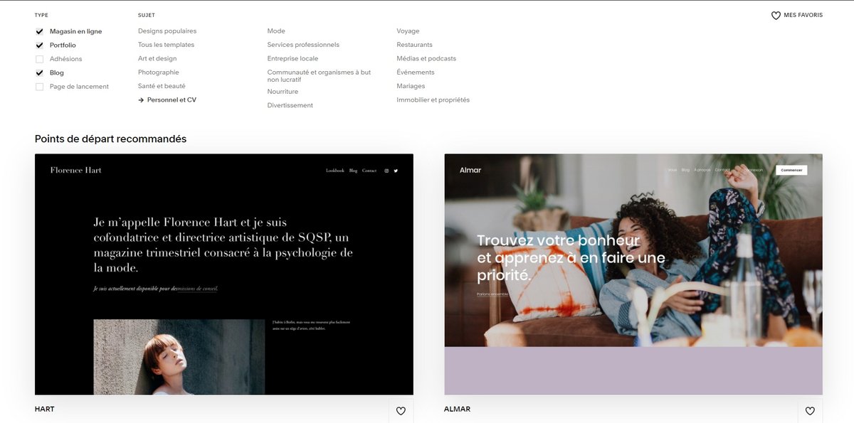 Squarespace - Liste de designs disponibles