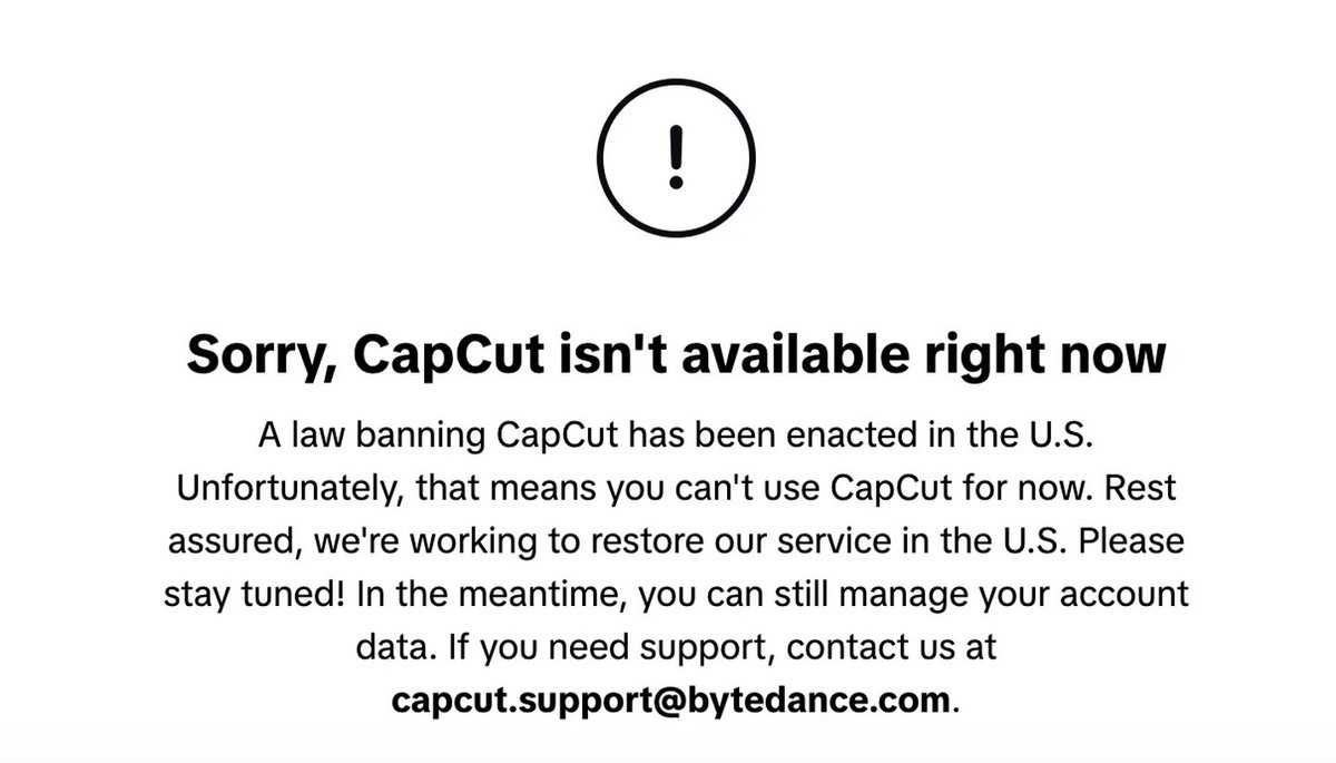 Capcut indisponible aux États-Unis le dimanche 19 janvier 2025 © The Verge