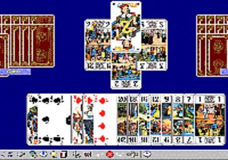 Partie en cours sur Free Tarot avec les arcanes et cartes de tarot disposées sur la table virtuelle. - © Free Tarot