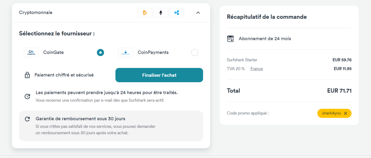 Surfshark - Cryptomonnaie