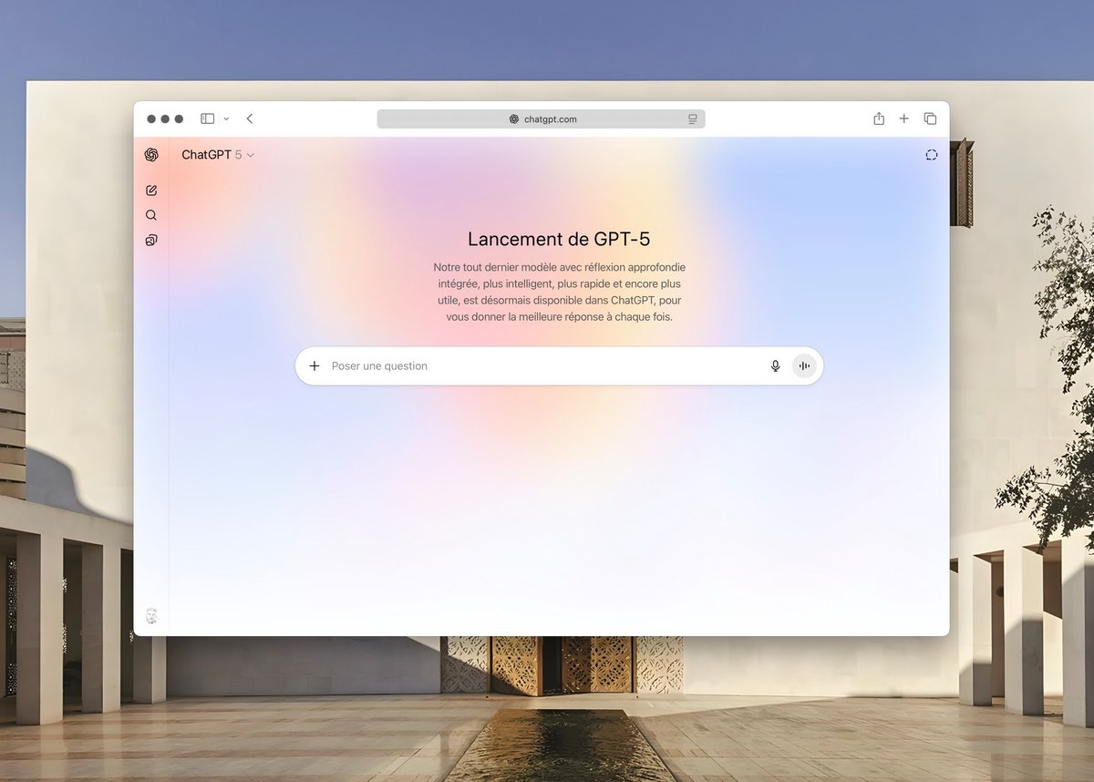L'interface d'accueil de ChatGPT, épurée et moderne, annonçant l'arrivée du modèle GPT-5. © Naïm BADA pour Clubic