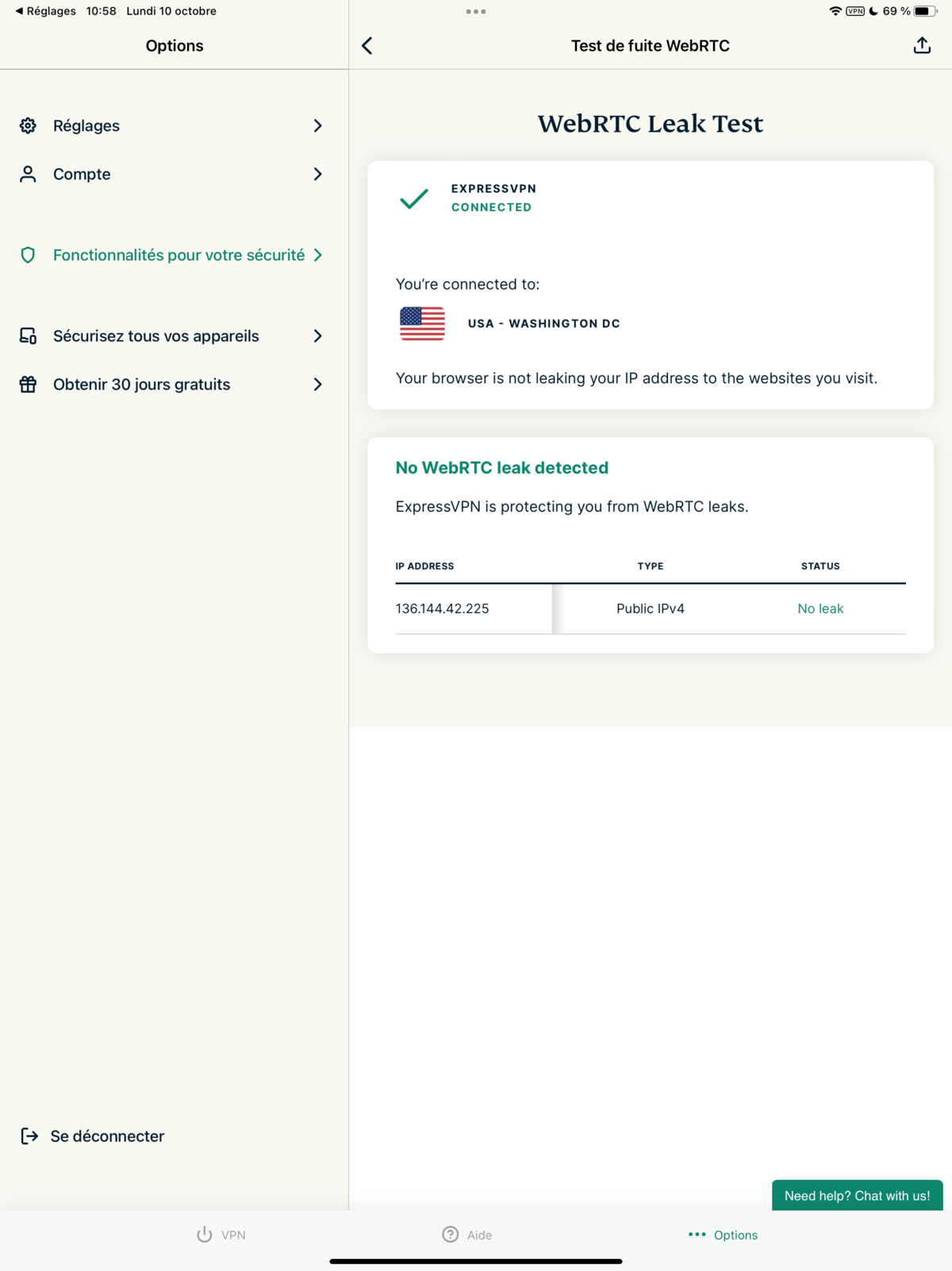 ExpressVPN - Testez les fuites WebRTC sur iOS