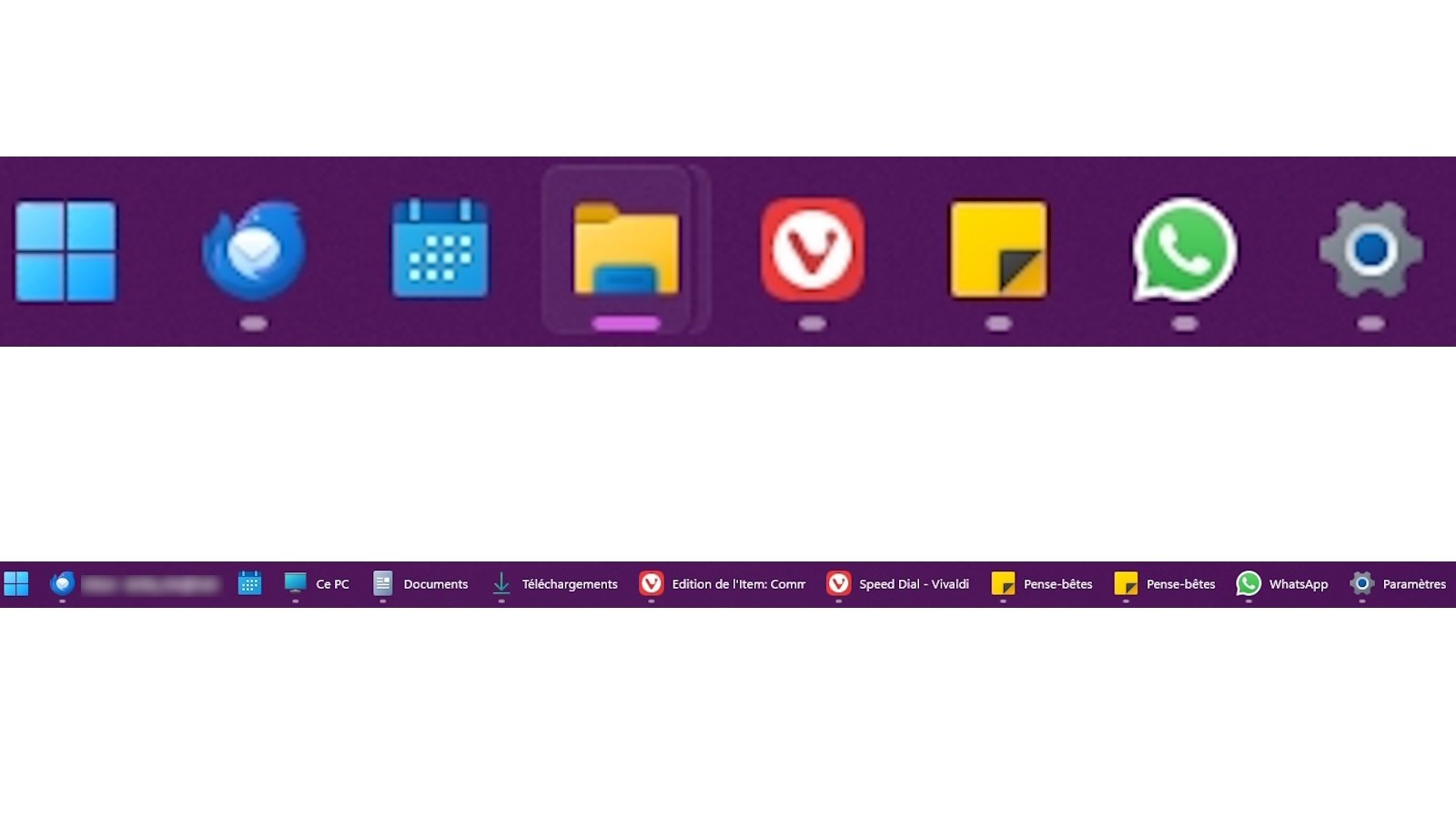 Les différents affichages des applications dans la barre des tâches.