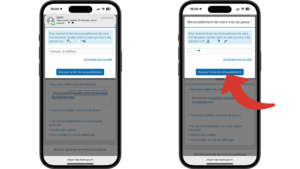 Recevoir le lien de renouvellement par mail après la réception du code de validation reçu par SMS © Clubic