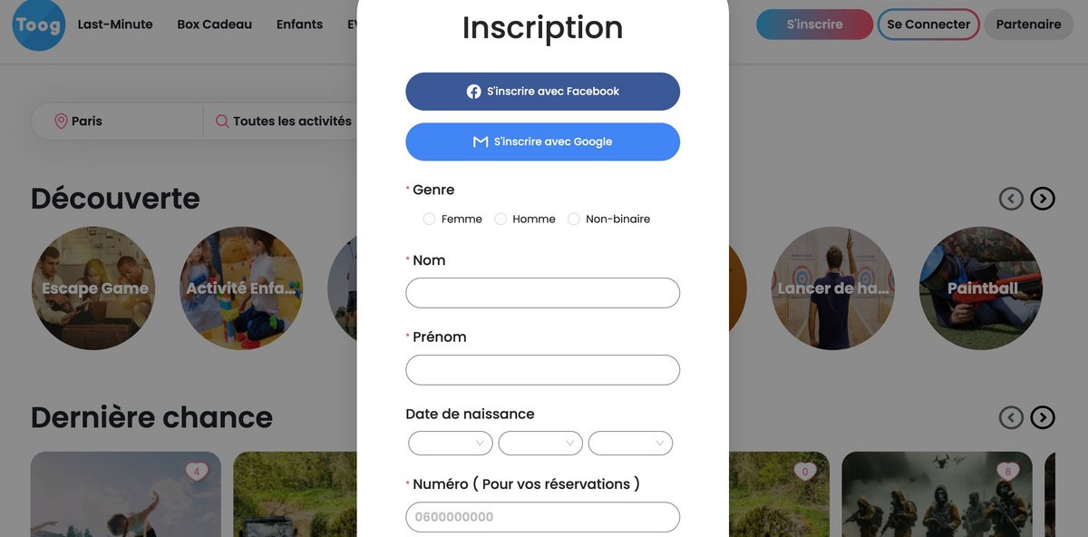 Un compte nécessaire pour s'inscrire aux activités © Toog
