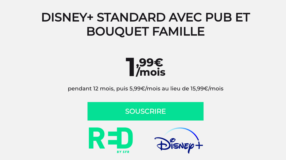 Profitez de Disney+ pour moins de 2€ par mois avec RED by SFR © SFR