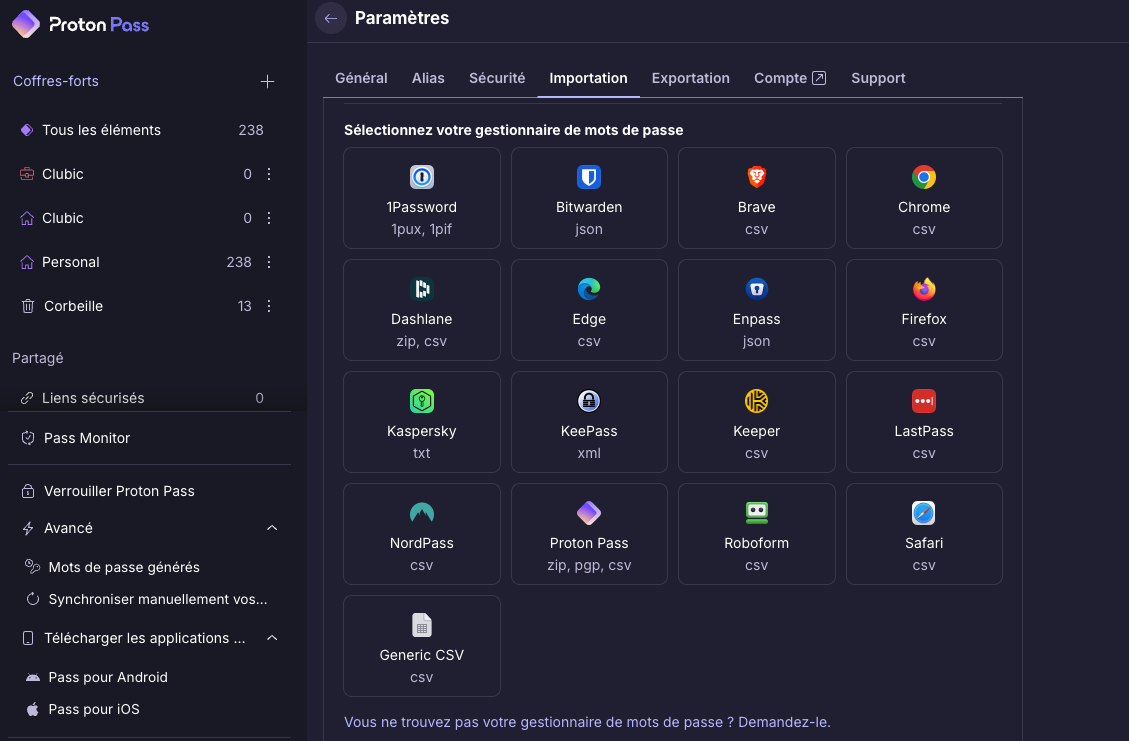 Proton Pass - L'importation des mots de passe © Clubic