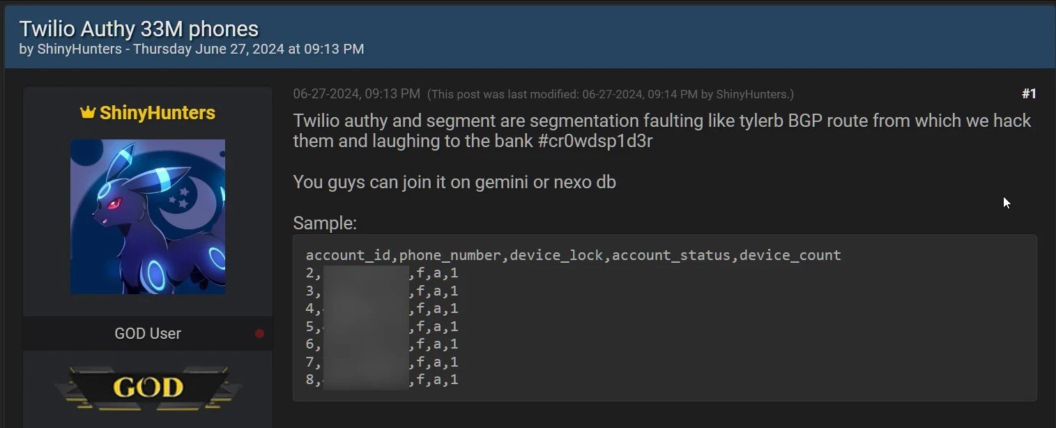 Une liste de 33 millions de numéros de téléphone associés à un compte Authy cicrule sur un forum de piratage et pourrait servir de base pour des attaques de phishing © Bleeping Computer