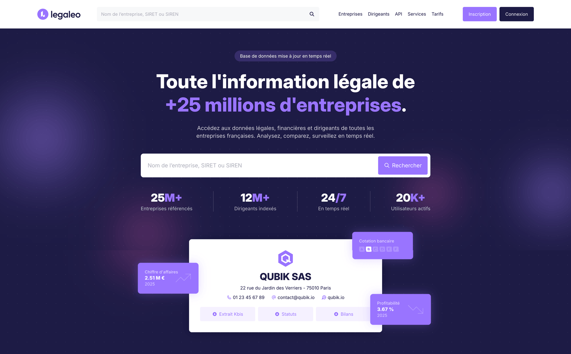 Le moteur de recherche vous permet d'obtenir une présentation complète de 25 millions d'entreprises.