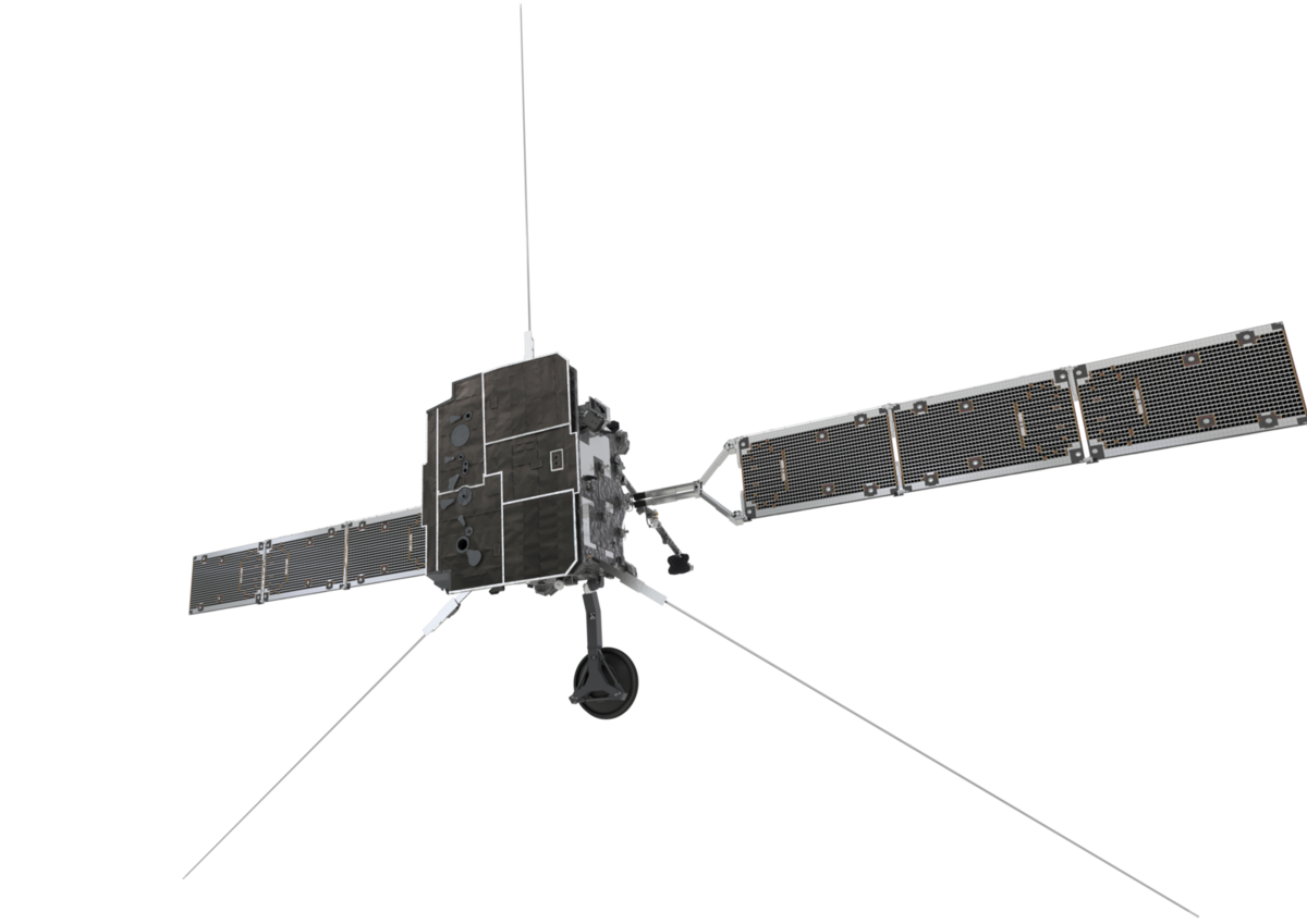 Vue d'artiste de la sonde Solar Orbiter de l'ESA (avec participation NASA), équipée d'un imposant bouclier. Crédits : ESA