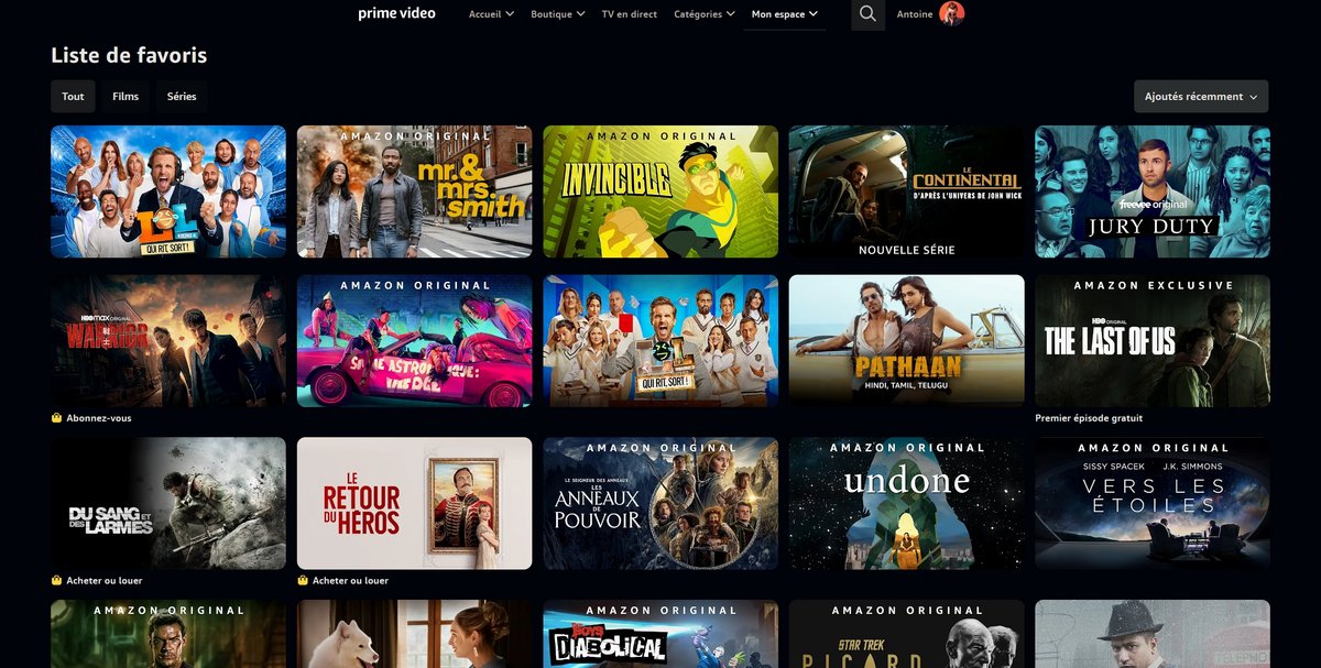 Prime Video - La liste de favoris