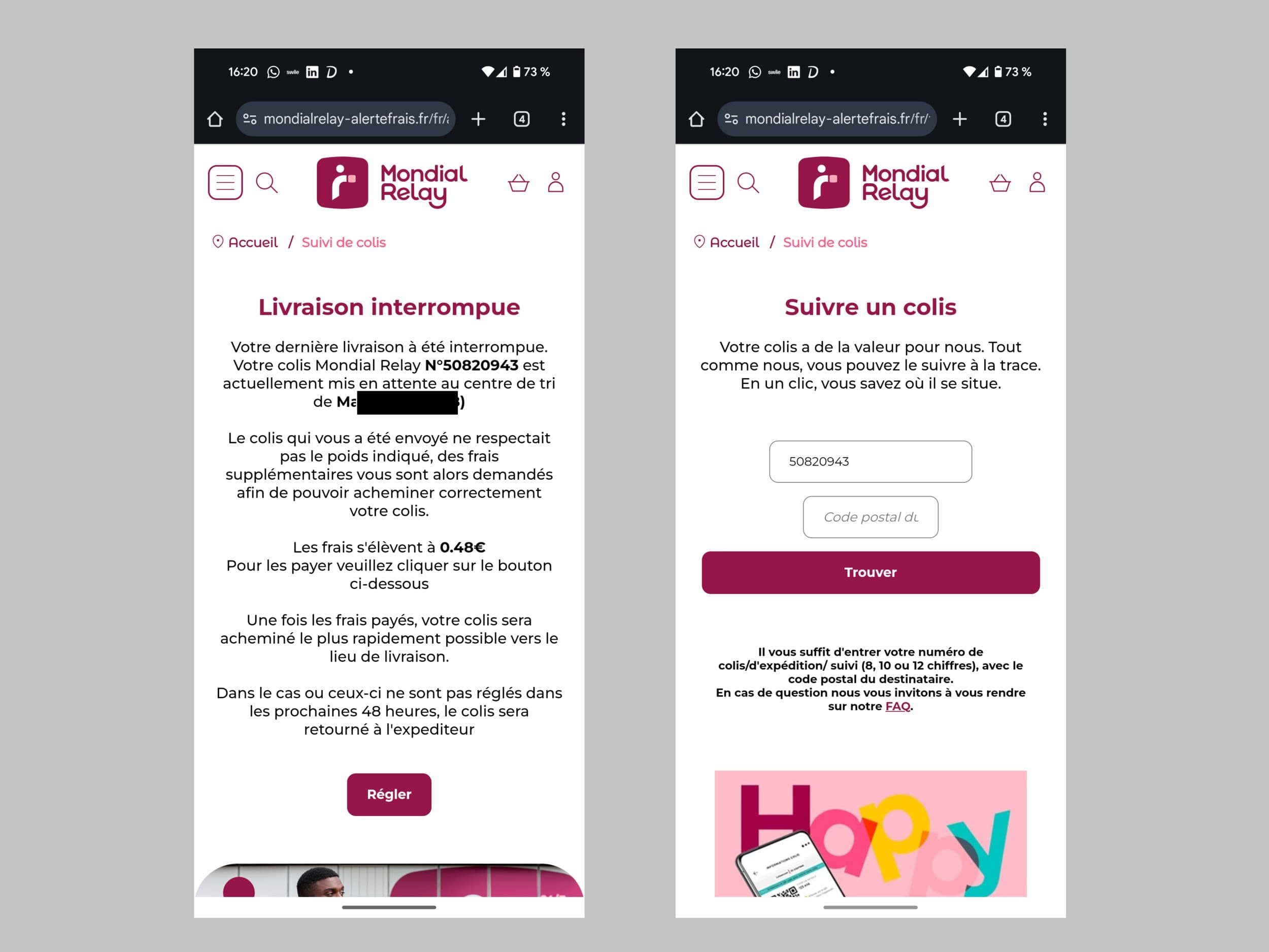 Ce faux site Mondial Relay ressemble comme deux gouttes d'eau au site officiel © Alexandre Boero / Clubic