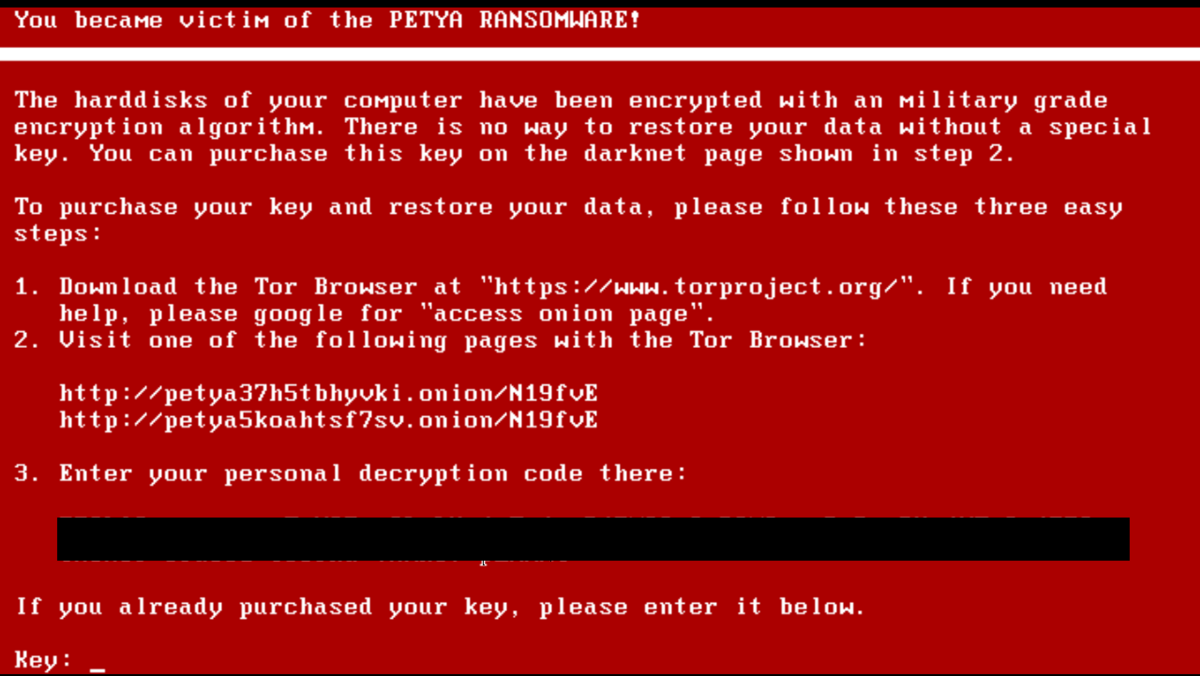 Message d'avertissement du ransomware Petya