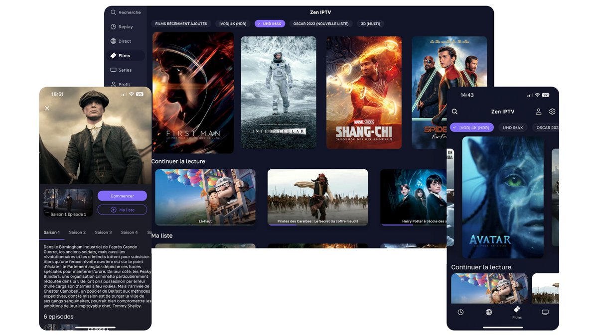 Zen IPTV permet de simplifier et synchroniser la lecture de vos contenus dans une interface agréable desktop & mobile - © Zen IPTV