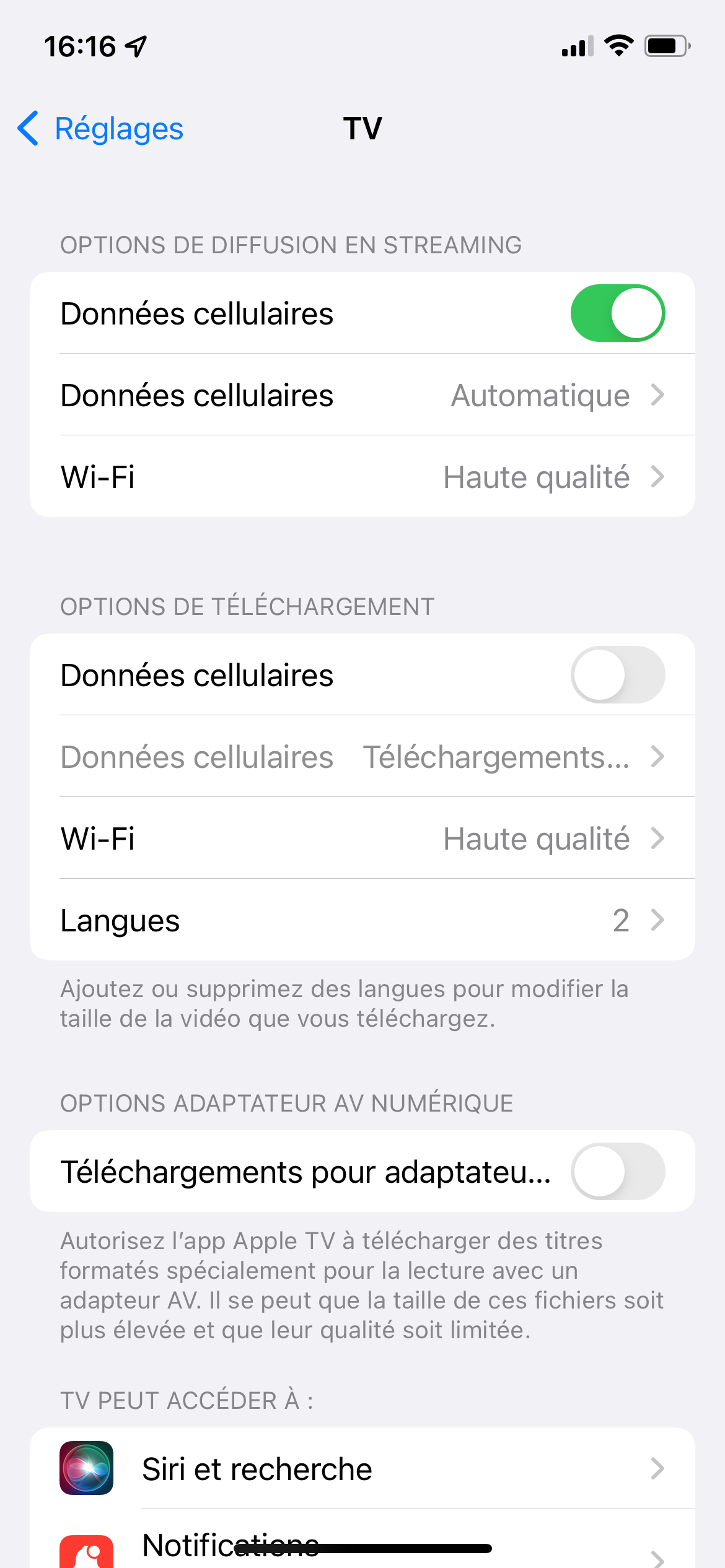 Apple TV+ - Les paramètres sur mobile