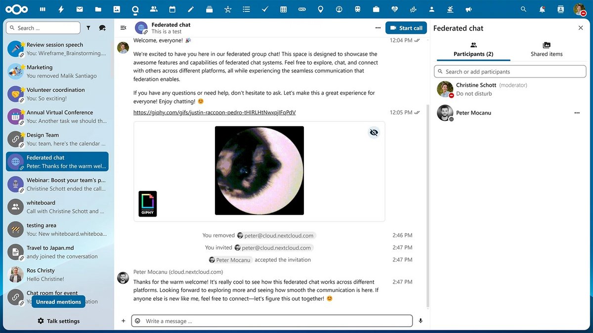Une nouvelle fonctionnalité d'appels fédérés © Nextcloud 