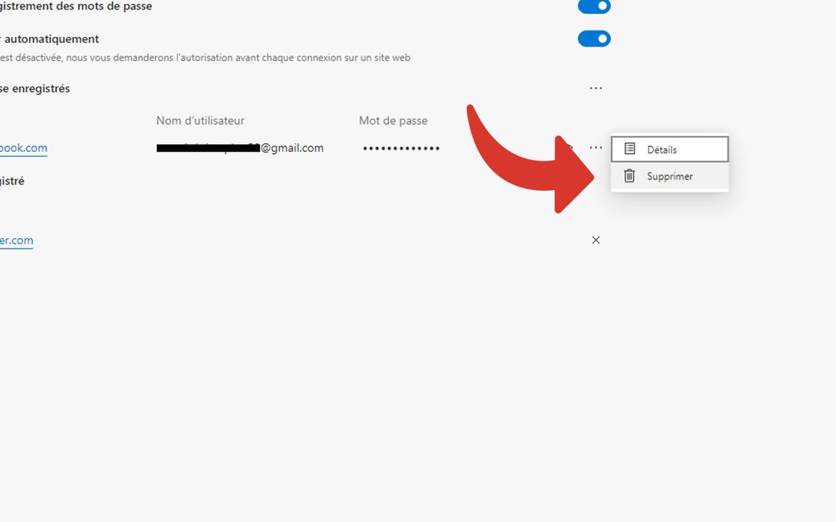 Supprimer mots de passe Edge