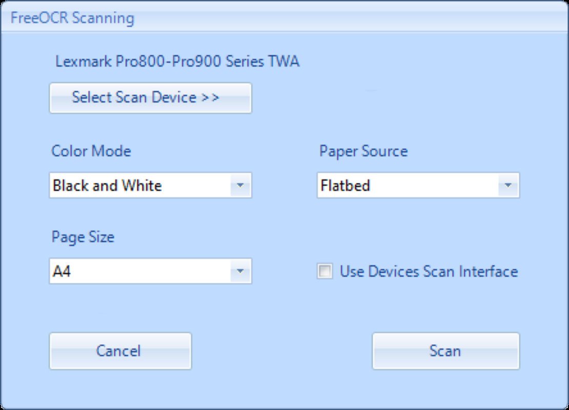 Fenêtre de paramétrage du scanner dans FreeOCR, essentiel pour configurer une numérisation optimale. - © FreeOCR