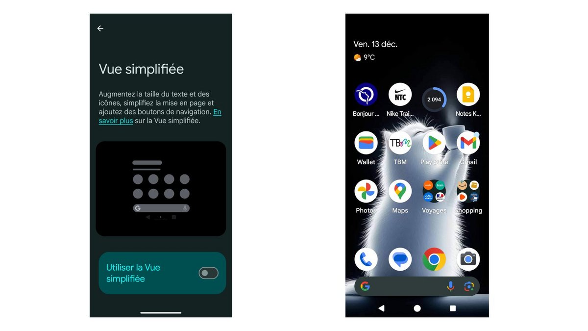 Une mise en page simplifiée sur Google Pixel © Mia Ogouchi pour Clubic