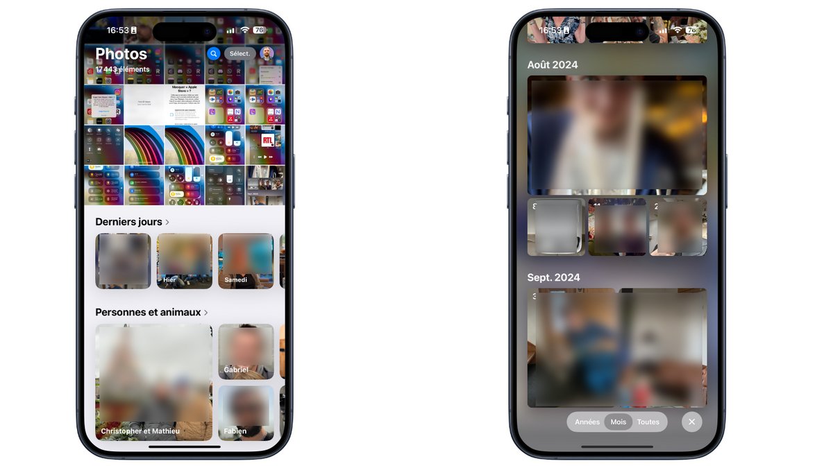 Une page d'accueil unique pour Photos sous iOS 18 © Clubic.com