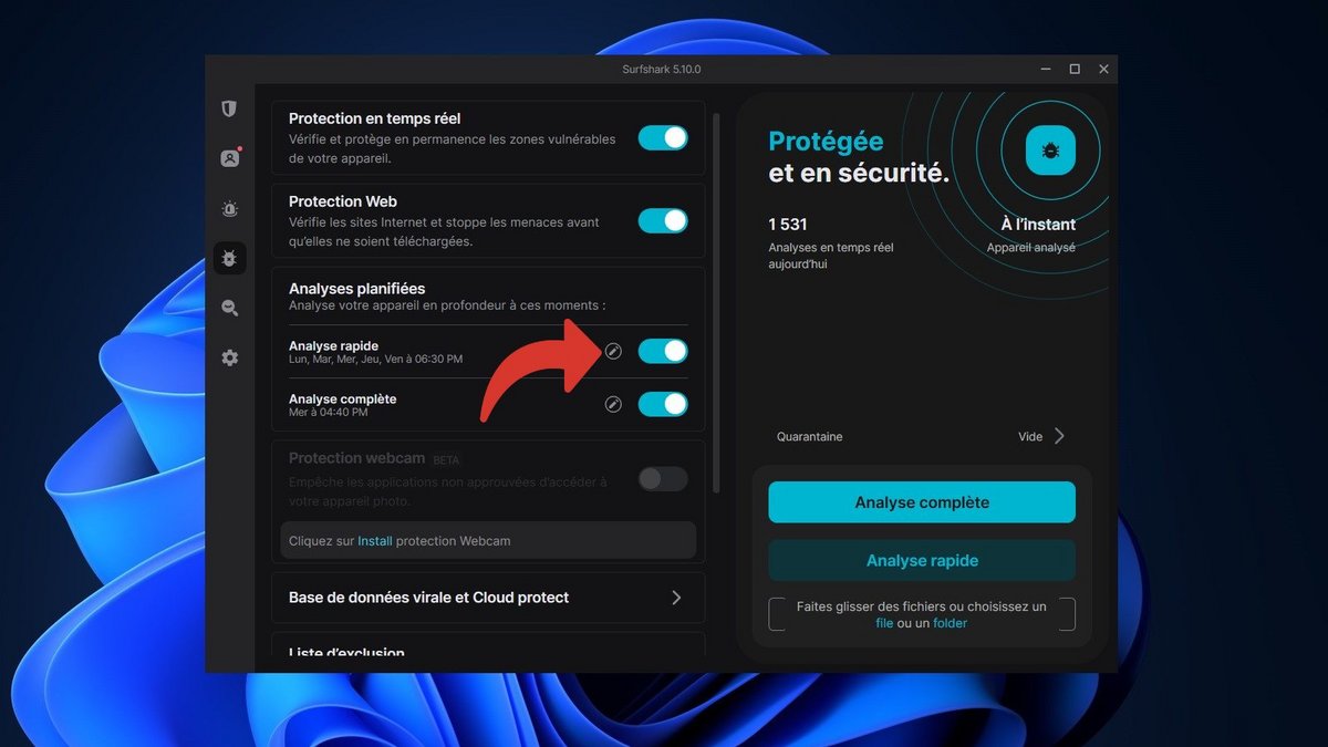 Surfshark Antivirus - Planifiez vos analyses rapides © Clubic