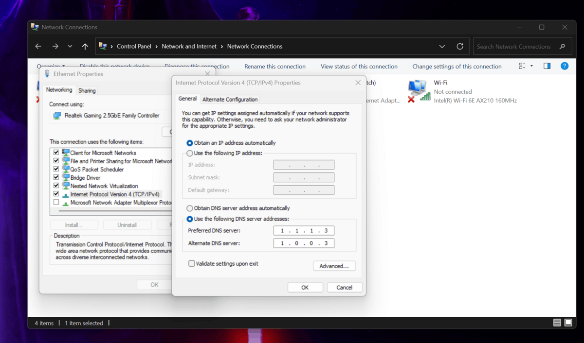 La modification manuelle des IP statiques peut aider à résoudre les problèmes de connexion Internet rencontrés sur Windows 11 24H2 © JavaScriptVoid via le forum de Microsoft