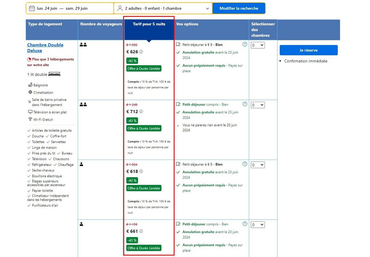 Première recherche d'hôtel sur une plateforme de réservation en ligne...