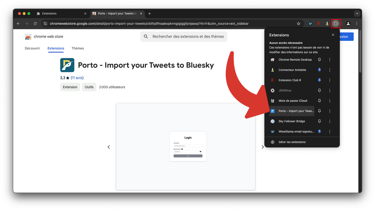 Accédez à l'extension Porto dans Google Chrome © Clubic