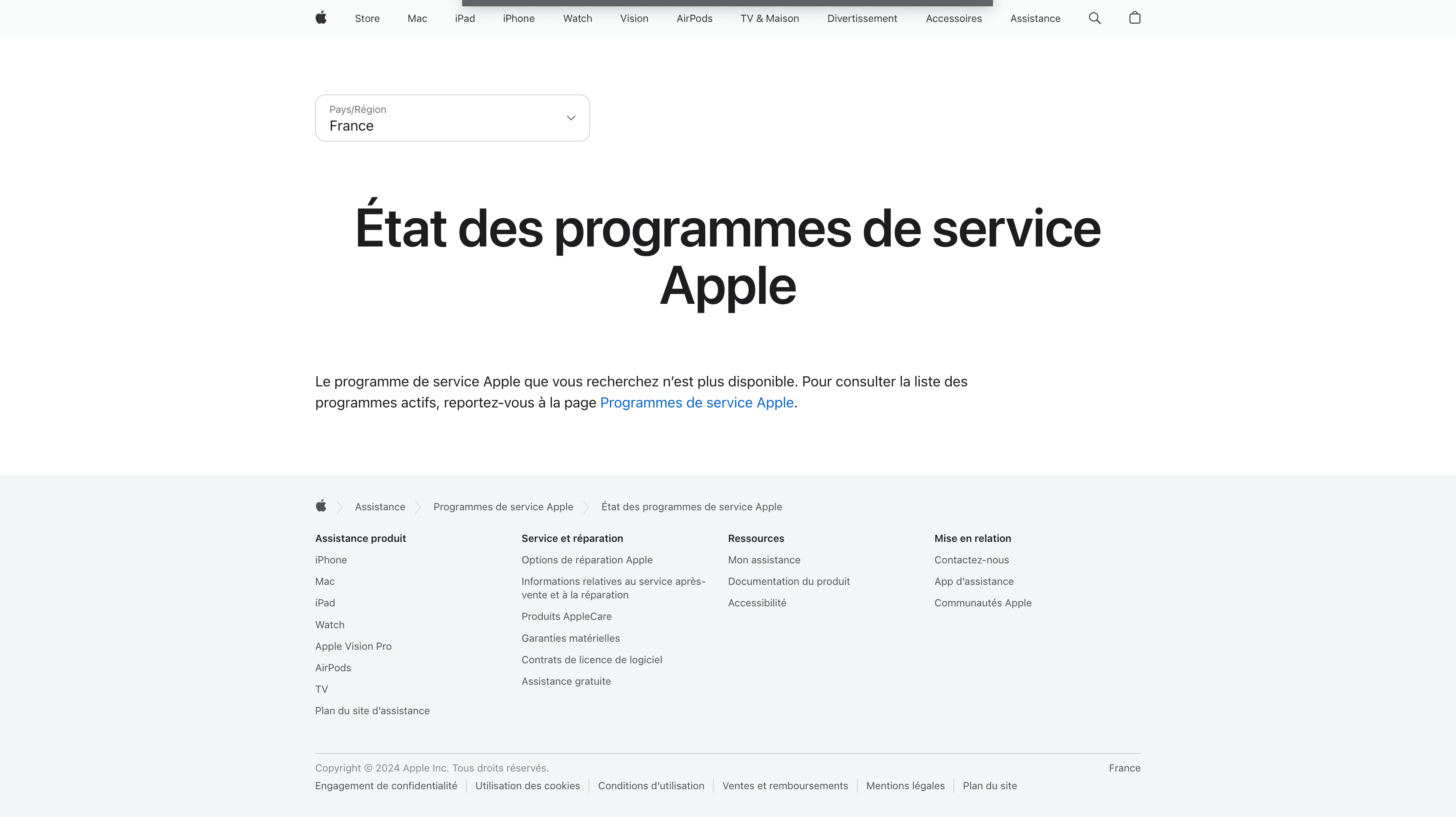 Si vous vous rendez sur la page de support Apple consacrée au programme de remplacement, vous serez accueilli par ce message © Naïm Bada pour Clubic