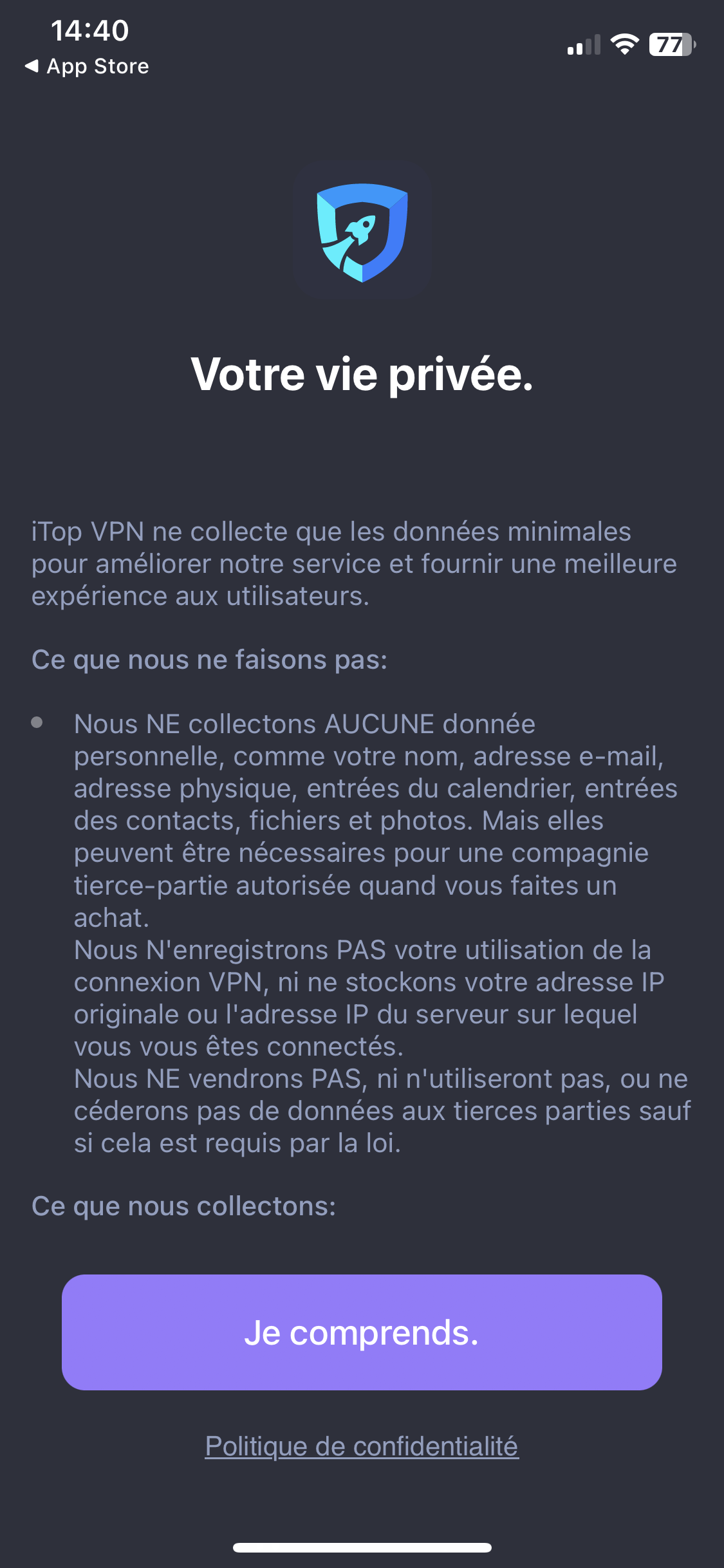 iTop VPN - vie privée