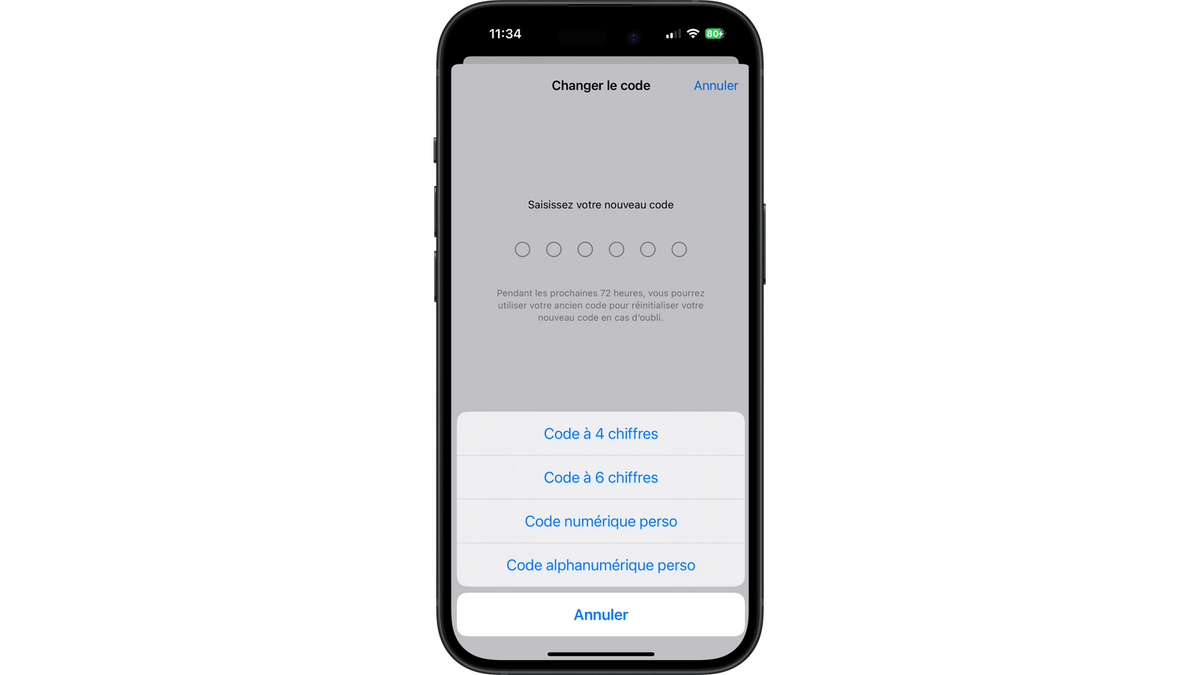 Choisir une option du nouveau code de déverrouillage de l'iPhone © Clubic