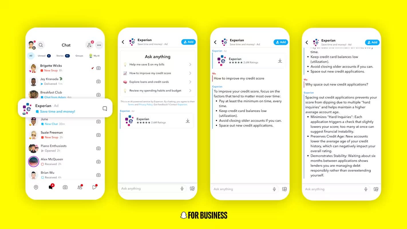Sur Snapchat, les marques s’invitent désormais dans vos conversations sous forme de chatbots capables de répondre… et de vendre. © Snapchat