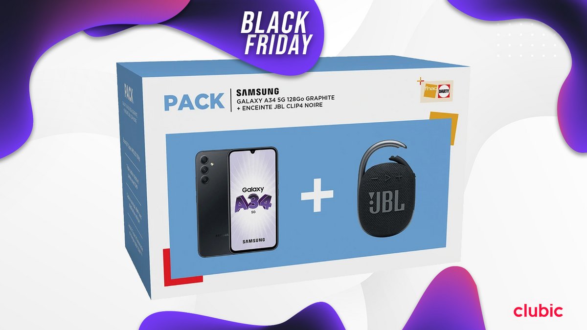 Le pack Samsung Galaxy A34 et l'enceinte JBL Clip 4