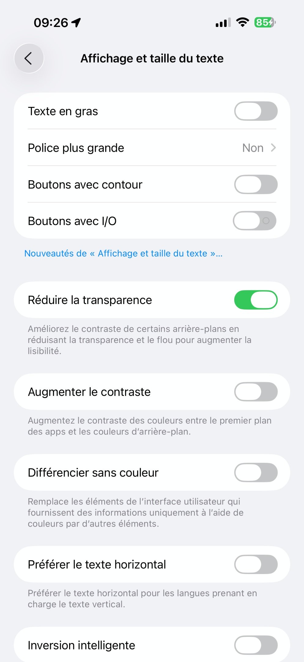 iOS 26 Réduire transparence