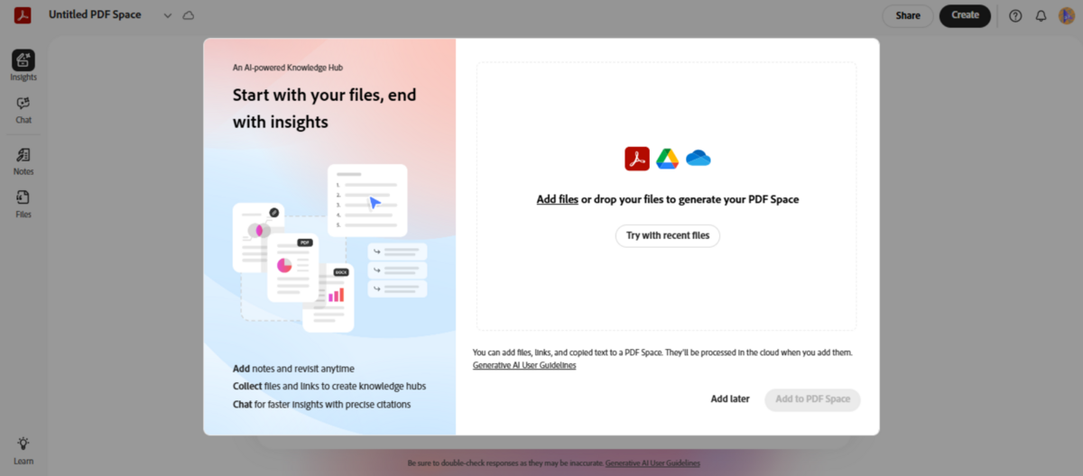 Chargez vos fichiers sur votre espace de travail, et pas seulement des PDF ! @Adobe - Capture Clubic.com