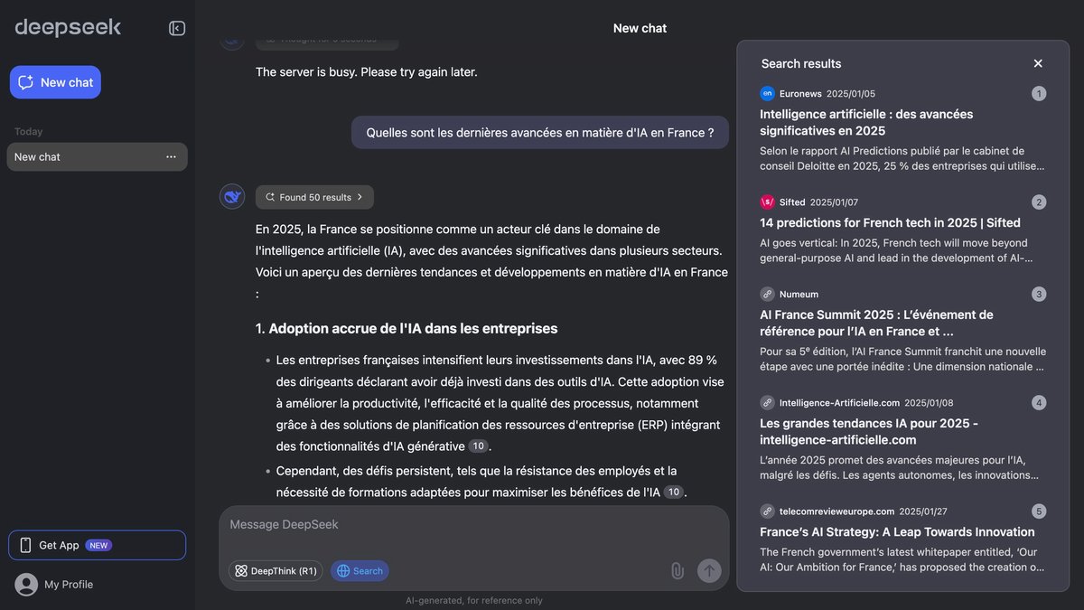 Faites des recherches en temps réel © DeepSeek