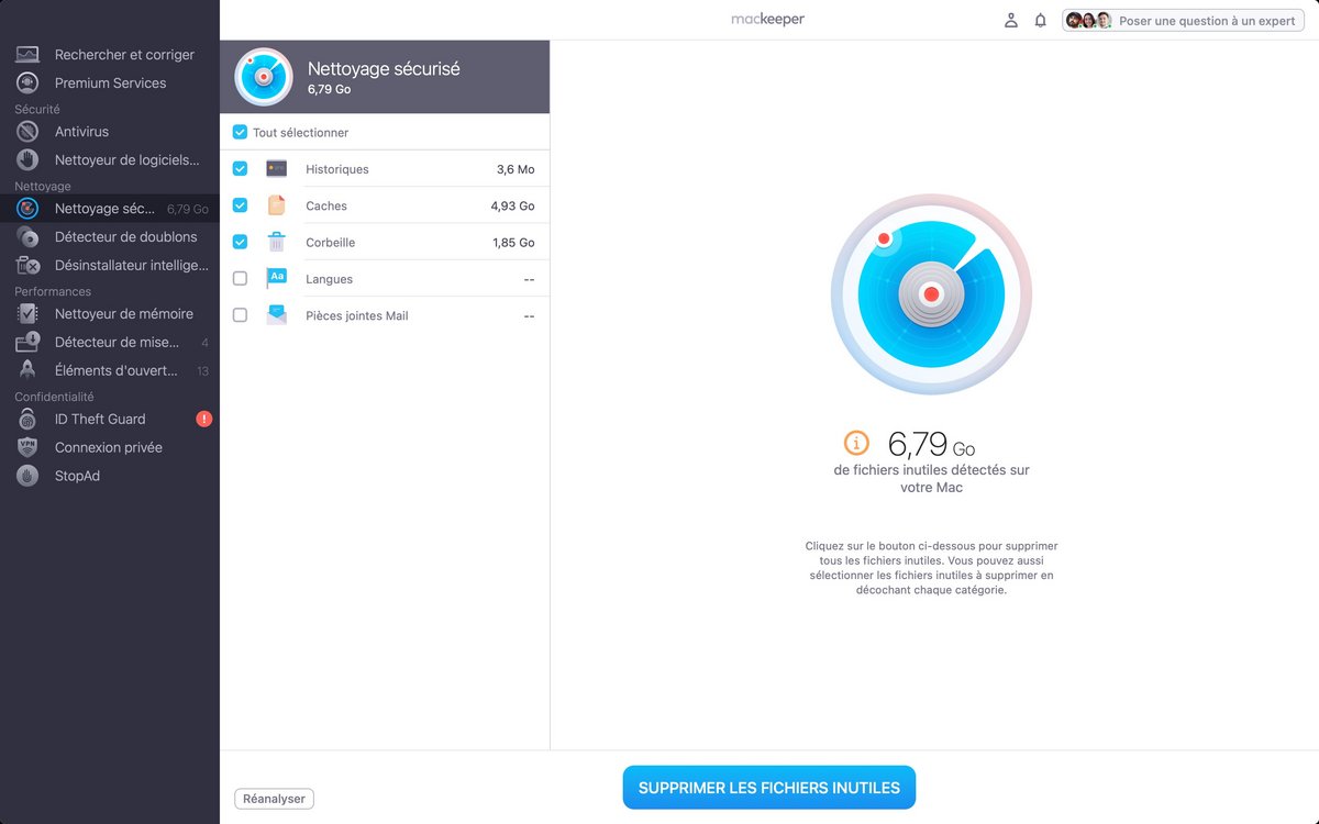 Un nettoyeur de fichiers inutiles simple d'utilisation © Clario Tech