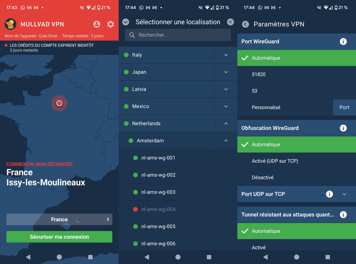 Mullvad VPN - l'interface mobile (Android) © Clubic