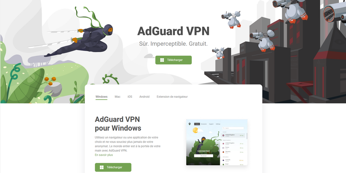 Accueil du site web AdGuard VPN © AdGuard VPN