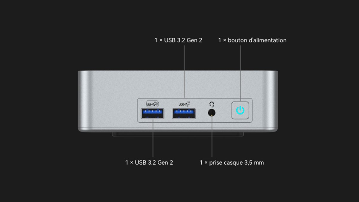 Avec sa connectique étendue et sa compatibilité Wi-Fi 6E et Bluetooth 5.2, ce mini PC s’adapte à tous vos besoins ©Geekom