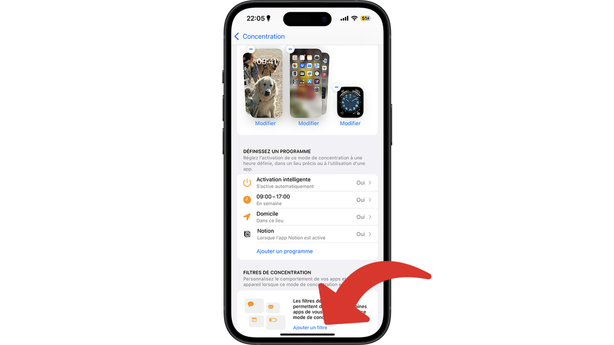 Accéder aux réglages pour ajouter un filtre à ce mode de concentration © Clubic