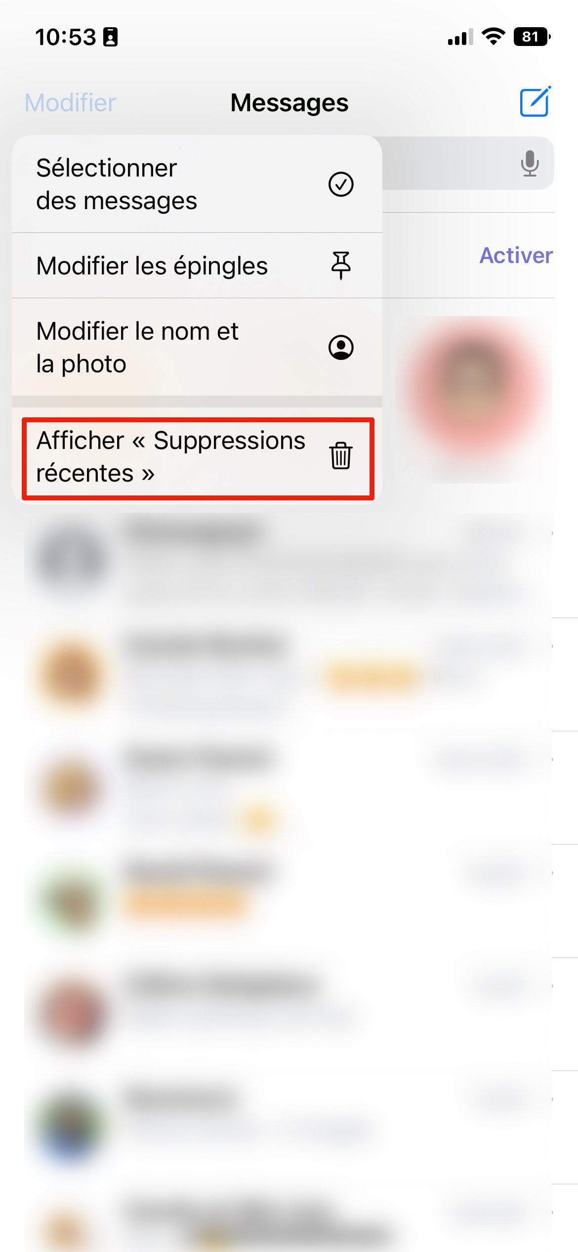 iOS 16 Messages supprimés